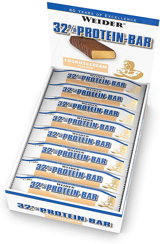 Weider 32% Protein Bar, Cookies & Cream - 24 bars