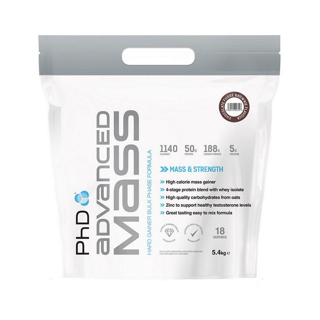 PhD Advanced Mass, Chocolate Fudge Brownie - 5400g