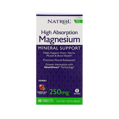 Natrol Magnesium High Absorption, 250mg Cranberry Apple  - 60 chewable tabs