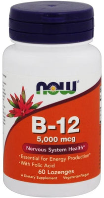 NOW Foods Vitamin B-12 with Folic Acid, 5000mcg - 60 lozenges