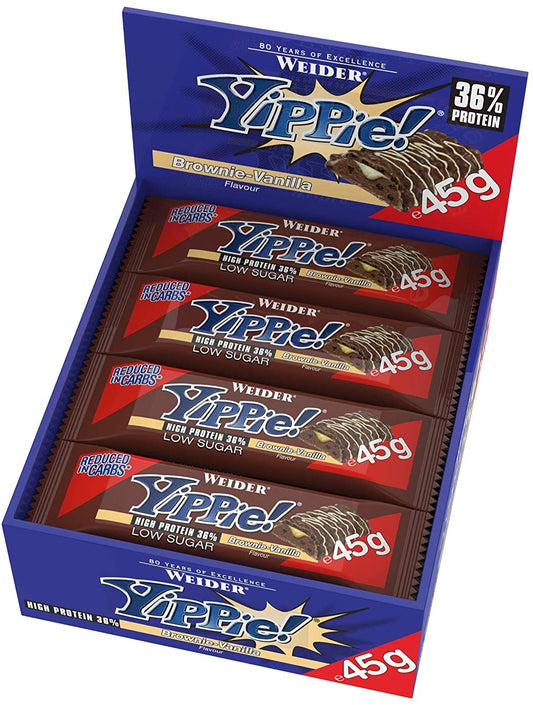 Weider Yippie! Bars, Brownie-Vanilla - 12 bars (45 grams)