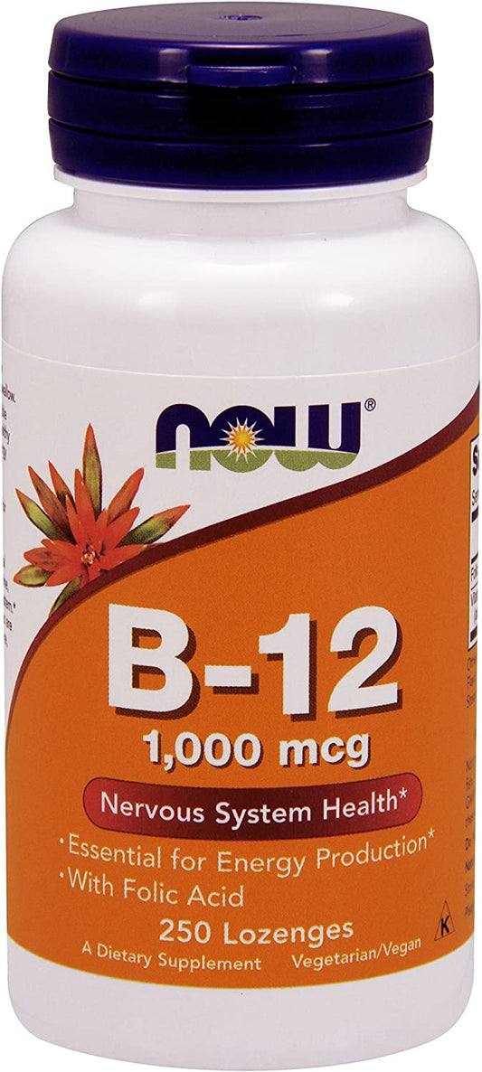NOW Foods Vitamin B-12 with Folic Acid, 1000mcg - 250 lozenges