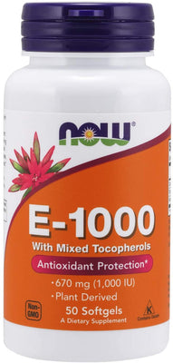 NOW Foods Vitamin E-1000 - Natural (Mixed Tocopherols) - 50 softgels