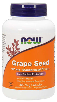 NOW Foods Grape Seed Standardized Extract, 100mg - 200 vcaps
