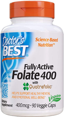 Doctor's Best Fully Active Folate 400 with Quatrefolic, 400mcg - 90 vcaps