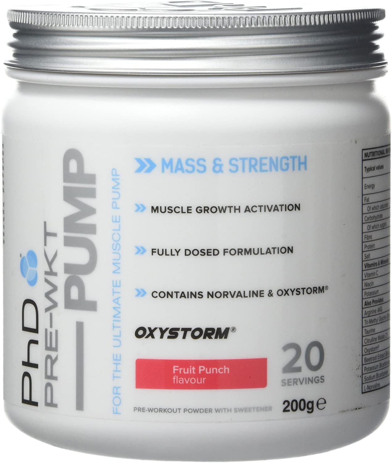PhD Pre Workout Pump, Fruit Punch - 200g