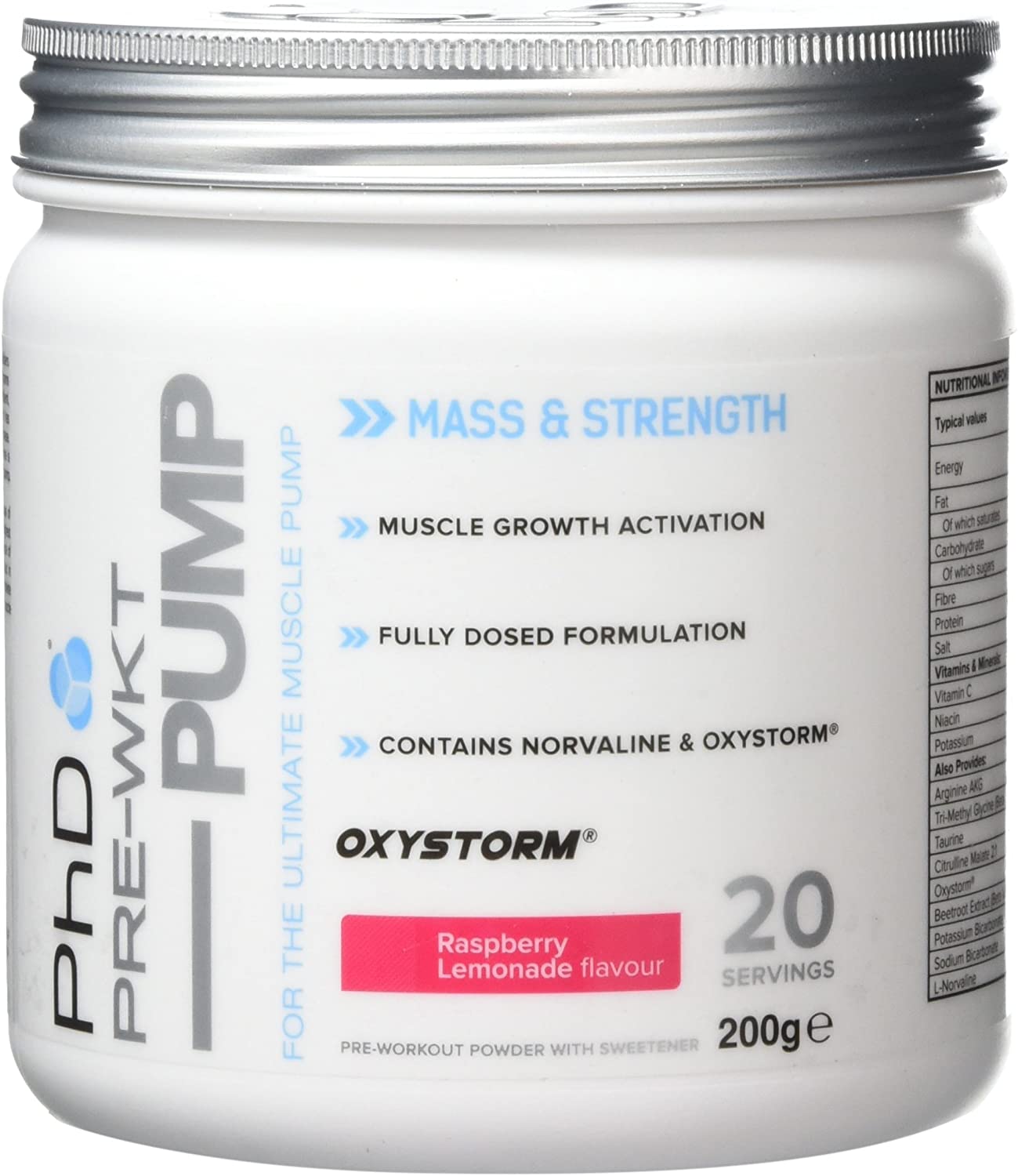 PhD Pre Workout Pump, Raspberry Lemonade - 200g