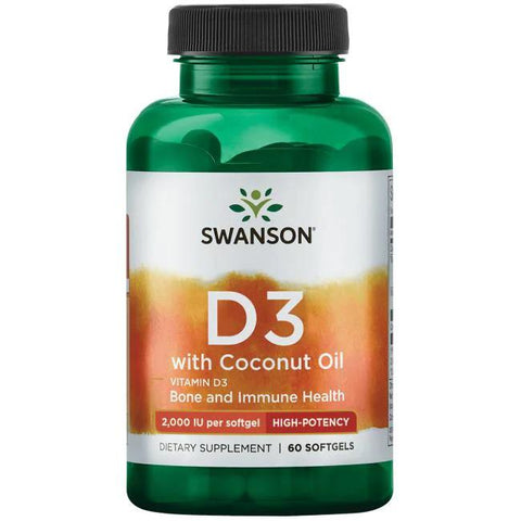 Swanson Vitamin D-3 with Coconut Oil, 2000 IU - 60 softgels