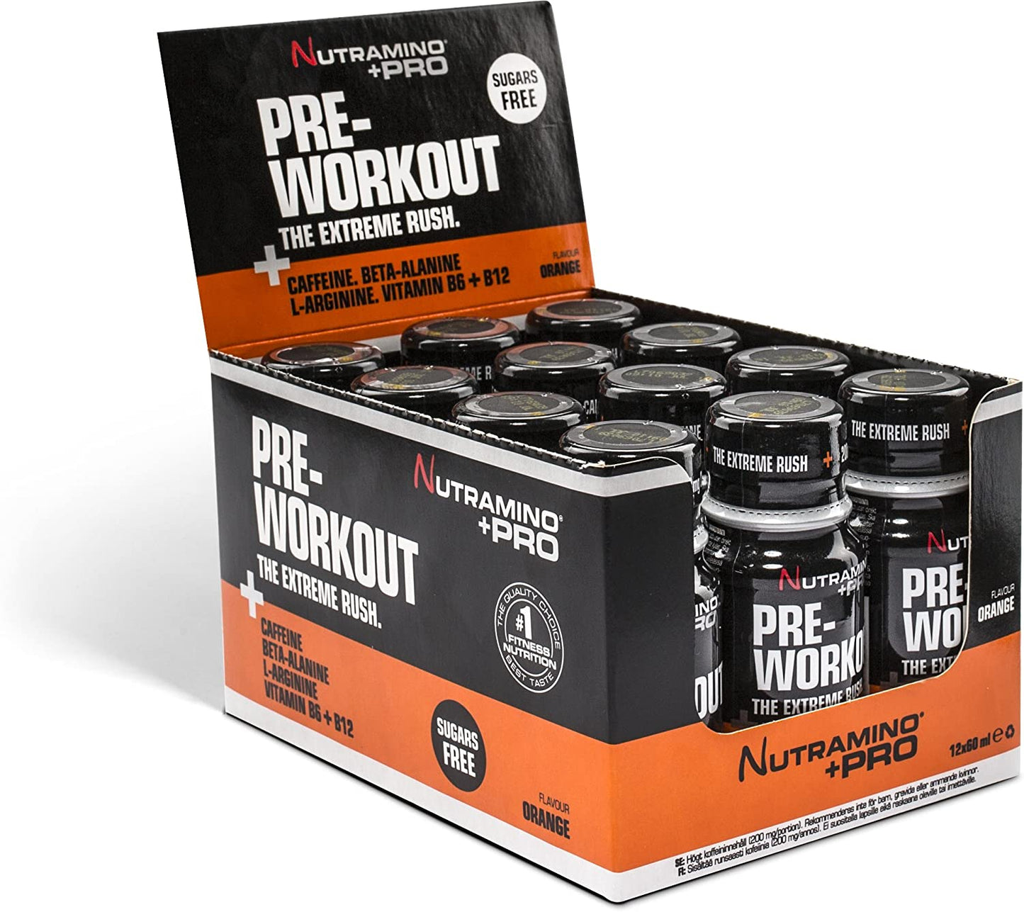 Nutramino Pre Workout Shot, Orange - 12 x 60 ml.