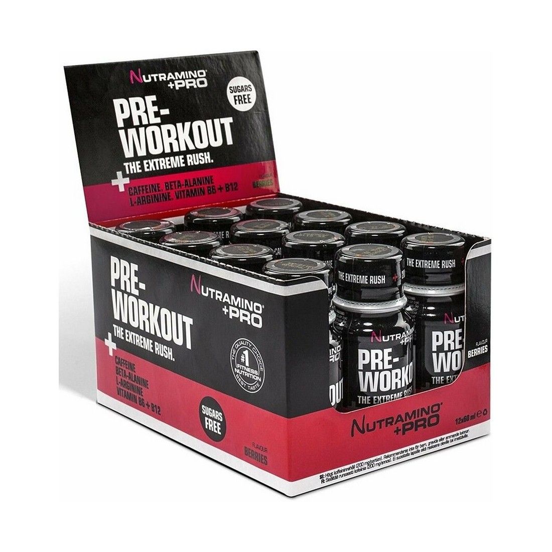 Nutramino Pre Workout Shot, Berries - 12 x 60 ml.