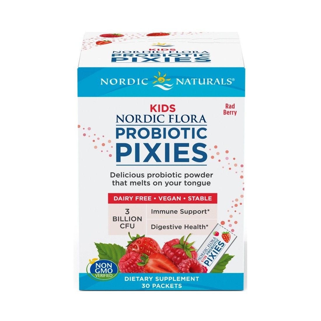 Nordic Naturals Nordic Flora Kids Probiotic Pixies, 3 Billion CFU Rad Berry - 30 Packets