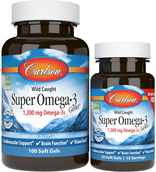 Carlson Labs Wild Caught Super Omega-3 Gems, 1200mg - 100 + 30 softgels