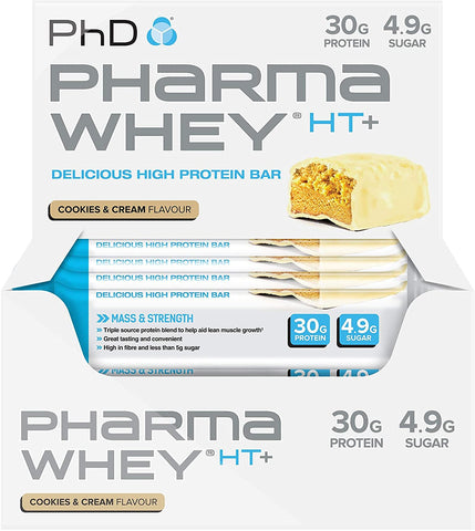PhD Pharma Whey HT+ Bar, Cookies & Cream - 12 bars