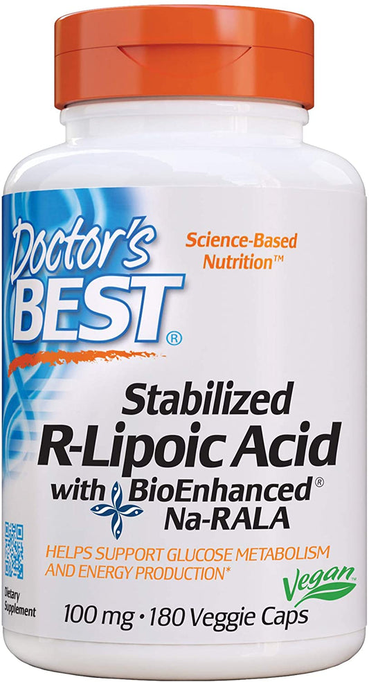 Doctor's Best Stabilized R-Lipoic Acid with BioEnhanced Na-RALA, 100mg - 180 vcaps