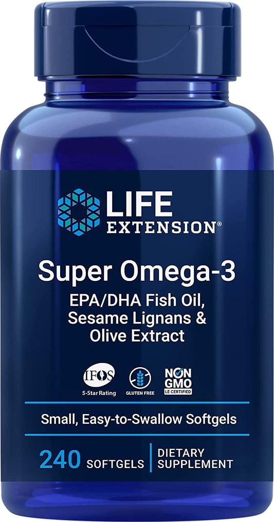 Life Extension Super Omega-3 EPA/DHA with Sesame Lignans & Olive Extract - 240 softgels