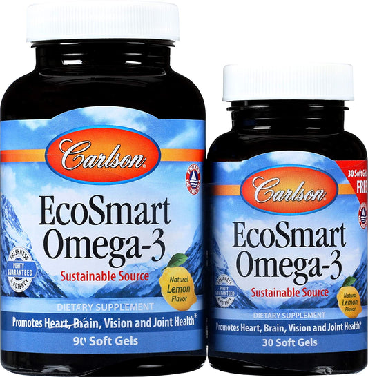 Carlson Labs EcoSmart Omega-3, 1000mg Natural Lemon - 90 + 30 softgels