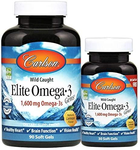 Carlson Labs Elite Omega-3 Gems, 1600mg Natural Lemon - 90 + 30 softgels