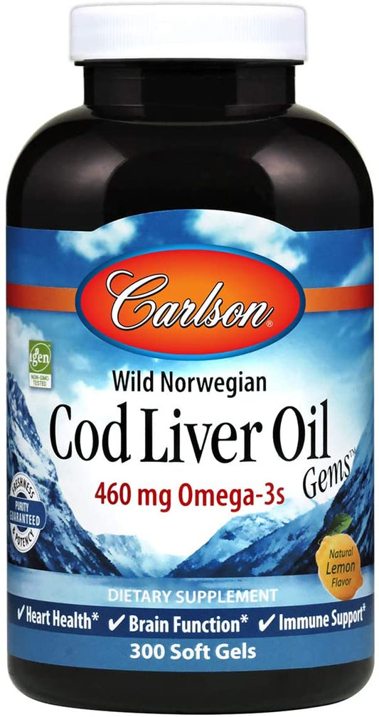 Carlson Labs Wild Norwegian Cod Liver Oil Gems, 460mg - 300 softgels