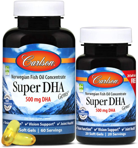 Carlson Labs Super DHA Gems, 500mg - 60 + 20 softgels