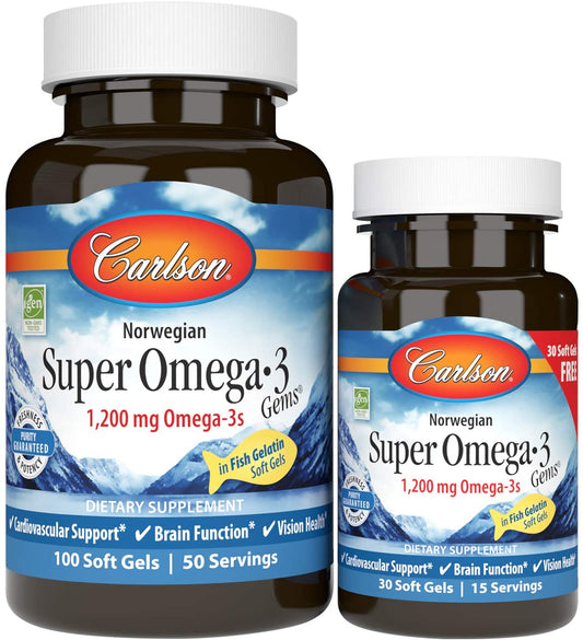 Carlson Labs Norwegian Super Omega-3 Gems, 1200mg - 100 + 30 softgels