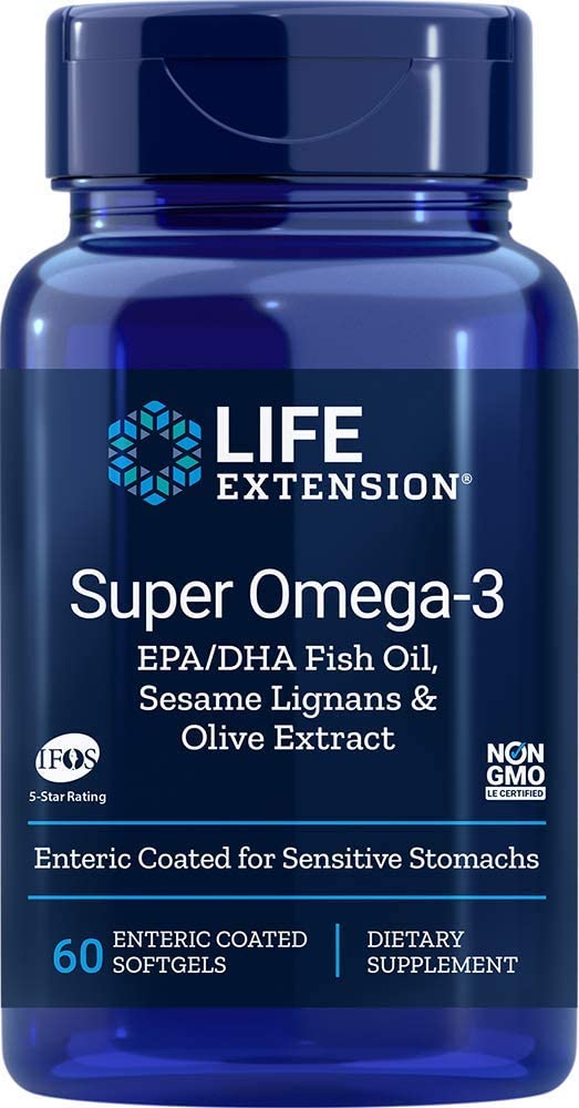 Life Extension Super Omega-3 EPA/DHA with Sesame Lignans & Olive Extract - 60 enteric coated softgels