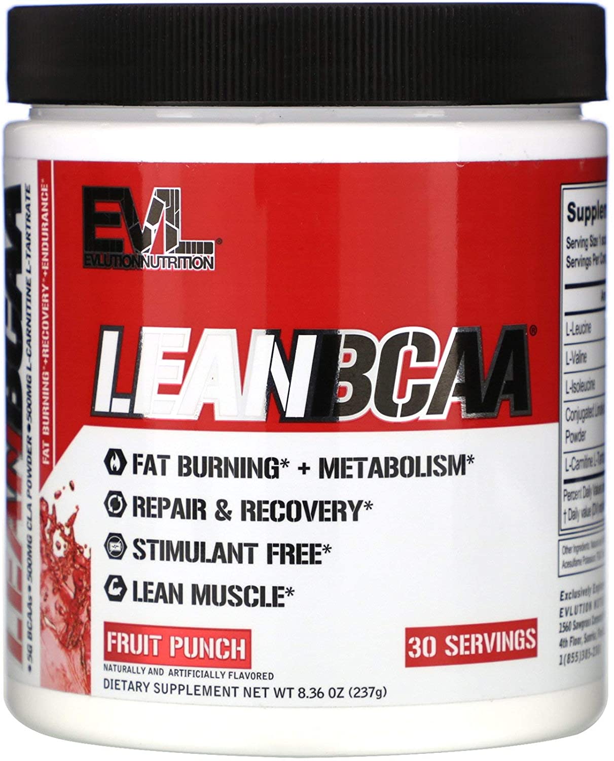 EVLution Nutrition Lean BCAA - Stimulant Free, Fruit Punch - 237g