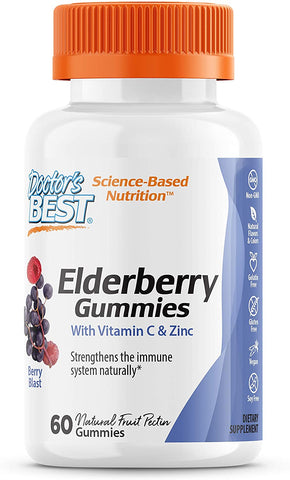 Doctor's Best Elderberry Gummies with Vitamin C & Zinc, Berry Blast - 60 gummies