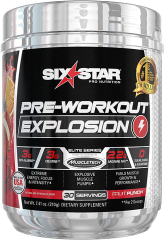 Six Star Pro Nutrition Pre-Workout Explosion, Fruit Punch - 210g