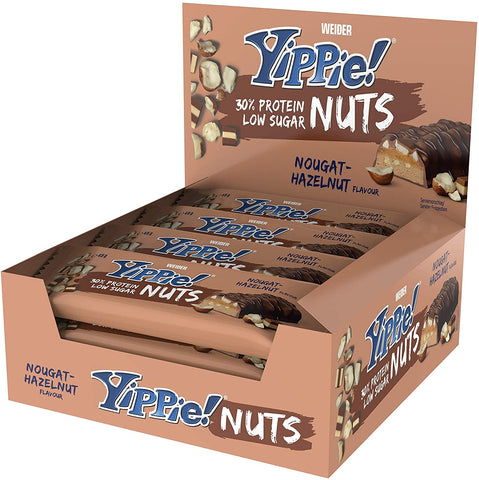 Weider Yippie! Nuts, Nougat Hazelnut - 12 bars (45 grams)