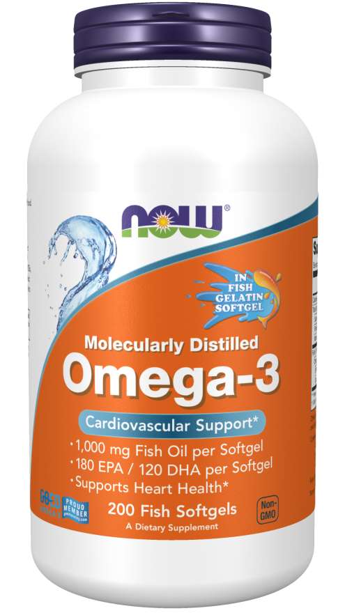 NOW Foods Omega-3 Molecularly Distilled - 200 fish softgels