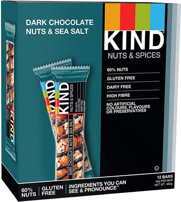 Kind Snacks Nut Bar, Dark Chocolate Nuts & Sea Salt - 12 x 40g