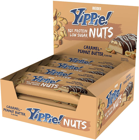 Weider Yippie! Nuts, Caramel-Peanut Butter - 12 bars (45 grams)