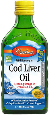 Carlson Labs Wild Norwegian Cod Liver Oil, 1100mg Natural Lemon - 250 ml.