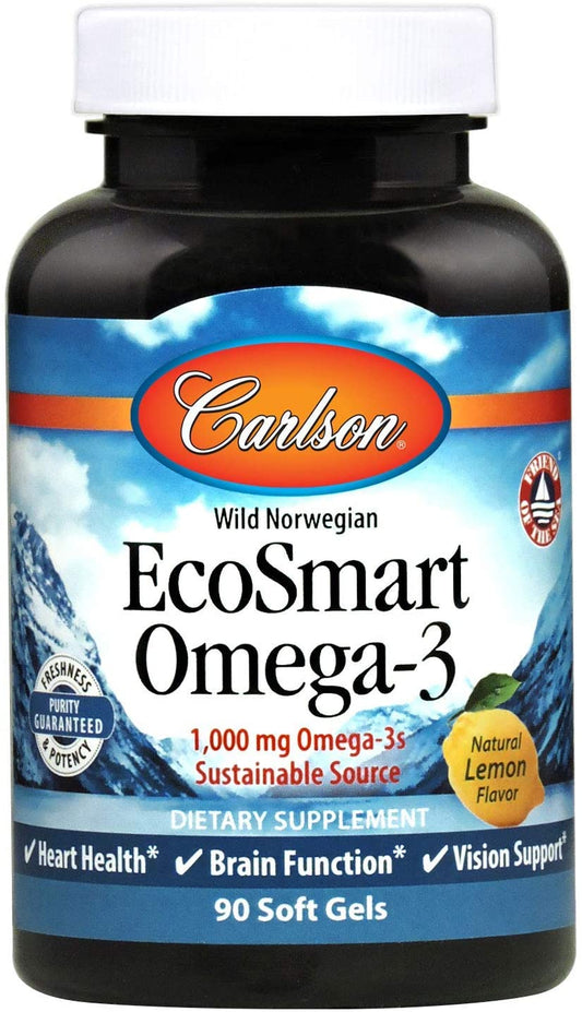 Carlson Labs EcoSmart Omega-3, 1000mg Natural Lemon - 90 softgels