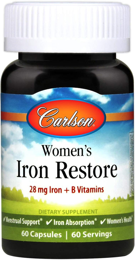 Carlson Labs Women's Iron Restore, 28mg Iron + B Vitamins - 60 caps