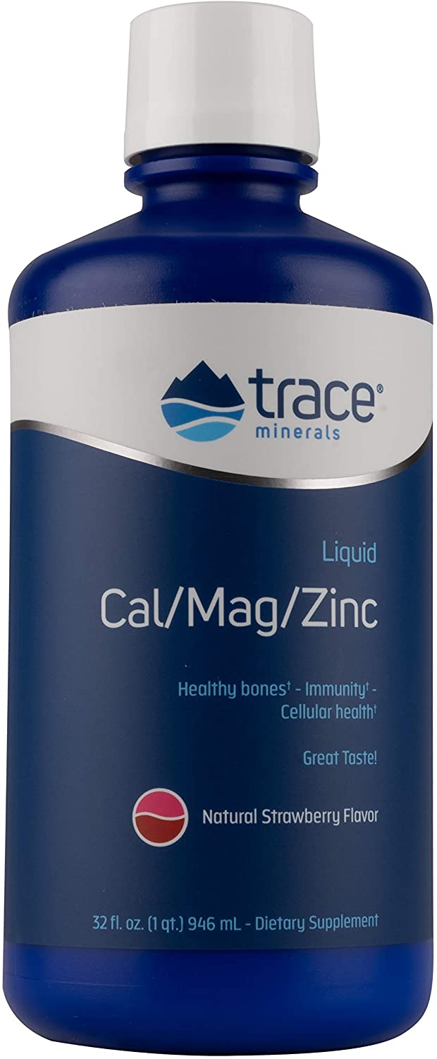 Trace Minerals Liquid Cal/Mag/Zinc, Strawberry - 946 ml.