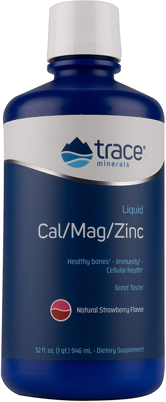 Trace Minerals Liquid Cal/Mag/Zinc, Strawberry - 946 ml.
