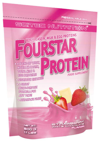 SciTec Fourstar Protein, Strawberry-White Chocolate - 500g