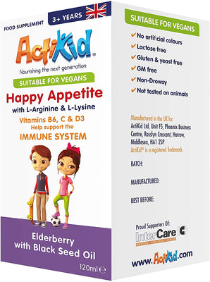 ActiKid Happy Appetite Immune System, Elderberry with Black Seed Oil - 120 ml.