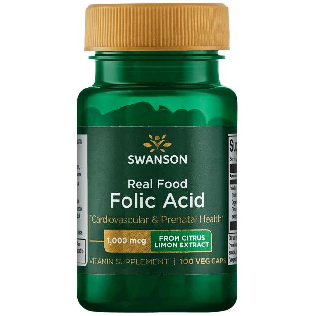 Swanson Real Food Folic Acid, 1000mcg - 100 vcaps