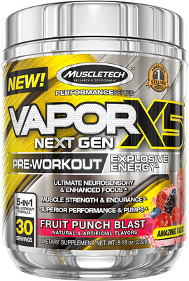 MuscleTech Vapor X5 Next Gen Pre-Workout, Fruit Punch Blast - 232g