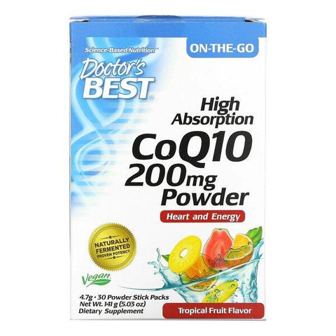 Doctor's Best High Absorption CoQ10 Powder, 200mg Tropical Fruit - 30 x 4.7g