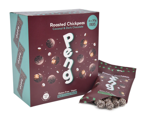 Peng Coconut and Dark Chocolate Roasted Chickpeas Snack 6 x 30g (Pack of 6)