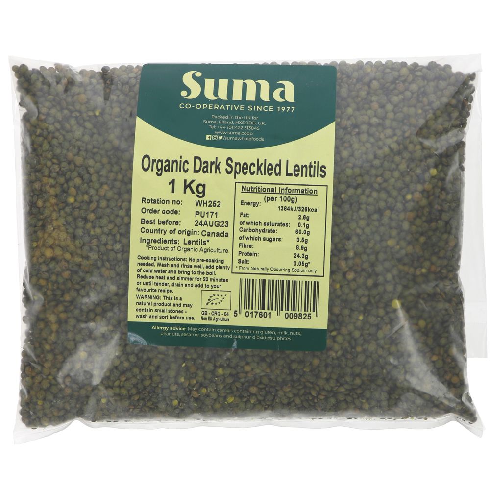 Suma Bagged Down Organic Dark Speckled Lentils 1kg
