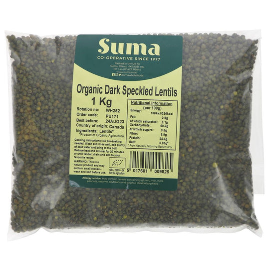 Suma Bagged Down Organic Dark Speckled Lentils 1kg