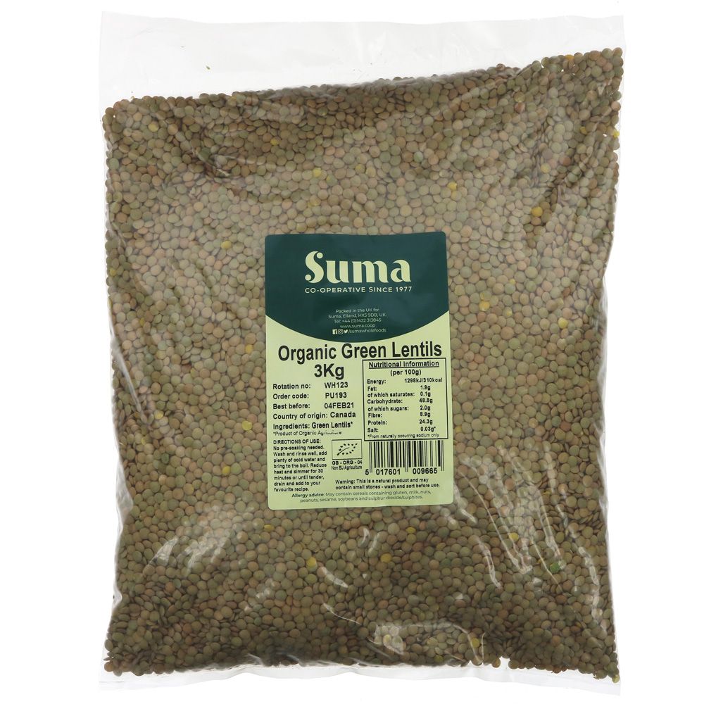 Suma Bagged Down Organic Green Lentils 3kg