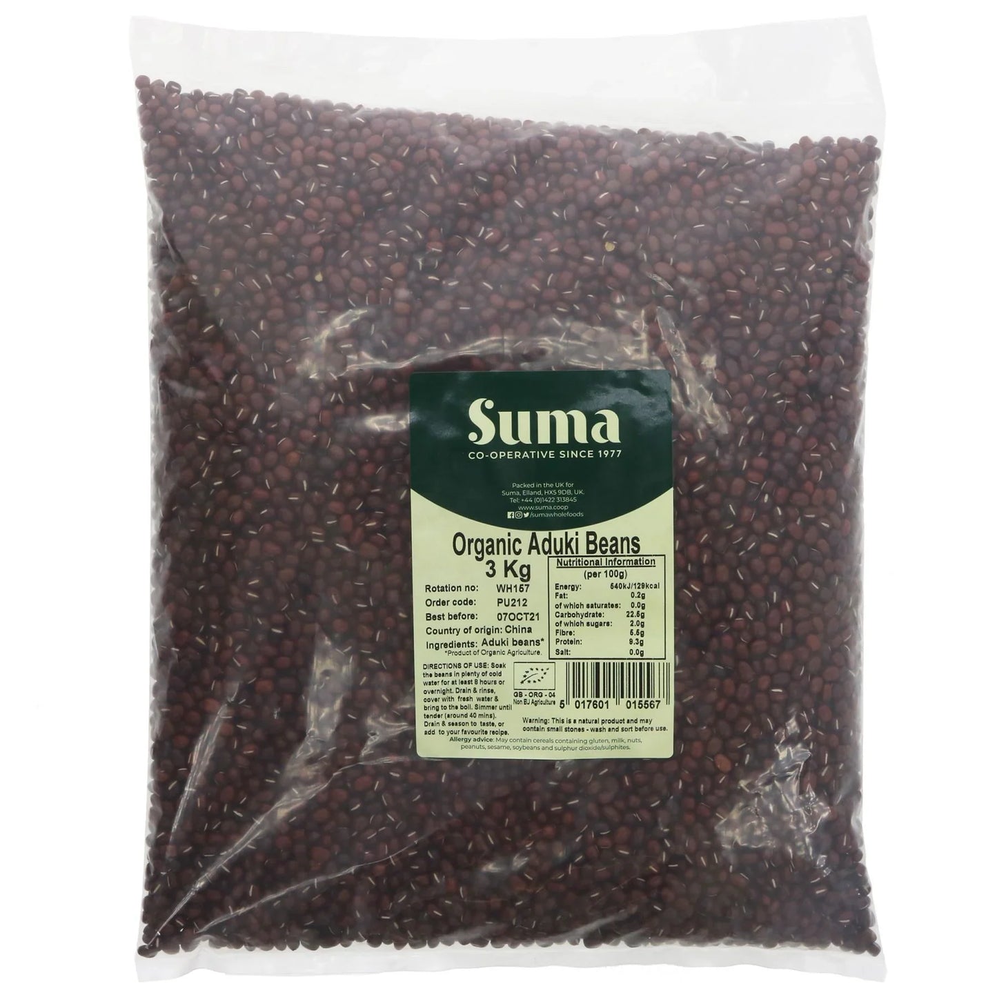 Suma Bagged Down Organic Aduki Beans 3kg