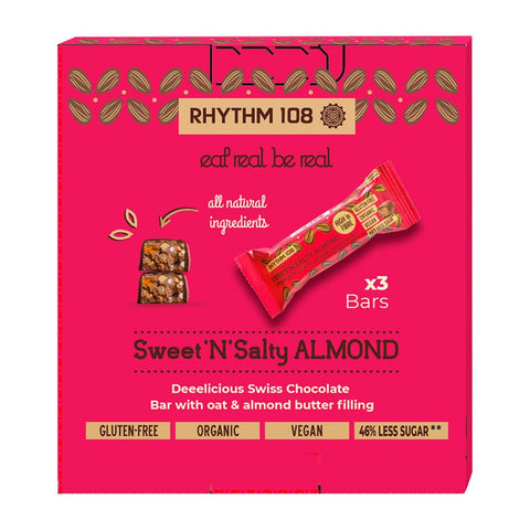 RHYTHM108 Sweet N Salty Almond Choc Bar - Multipack  3 x 33g