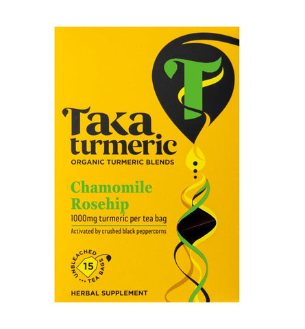Taka Turmeric Organic Chamomile Rosehip Teabags 15 sachets (Pack of 4)