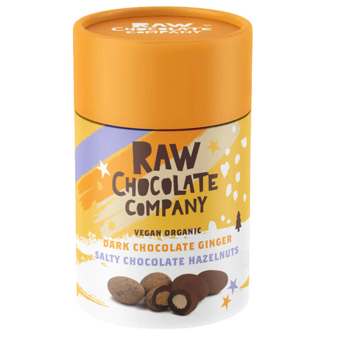 The Raw Chocolate Company Chocolate Hazels & Ginger Gift Tube 180g (Pack of 12)